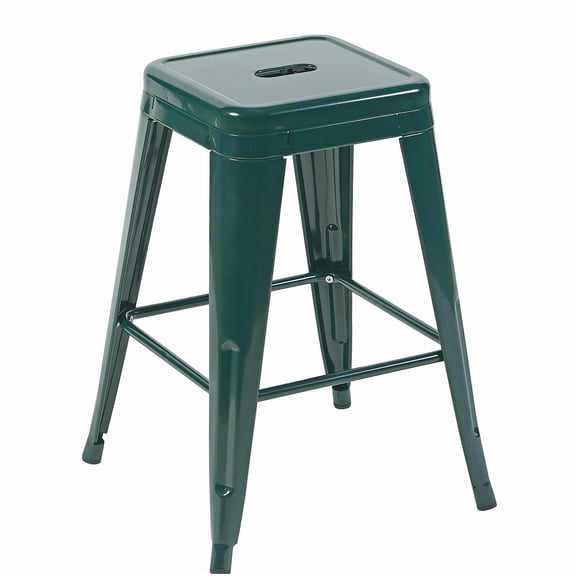 Set of 4 Emerald Green Backless Bar Stools for Kitchen Island - 24 Inch Counter Height Stools, Easy Assembly Metal Stools