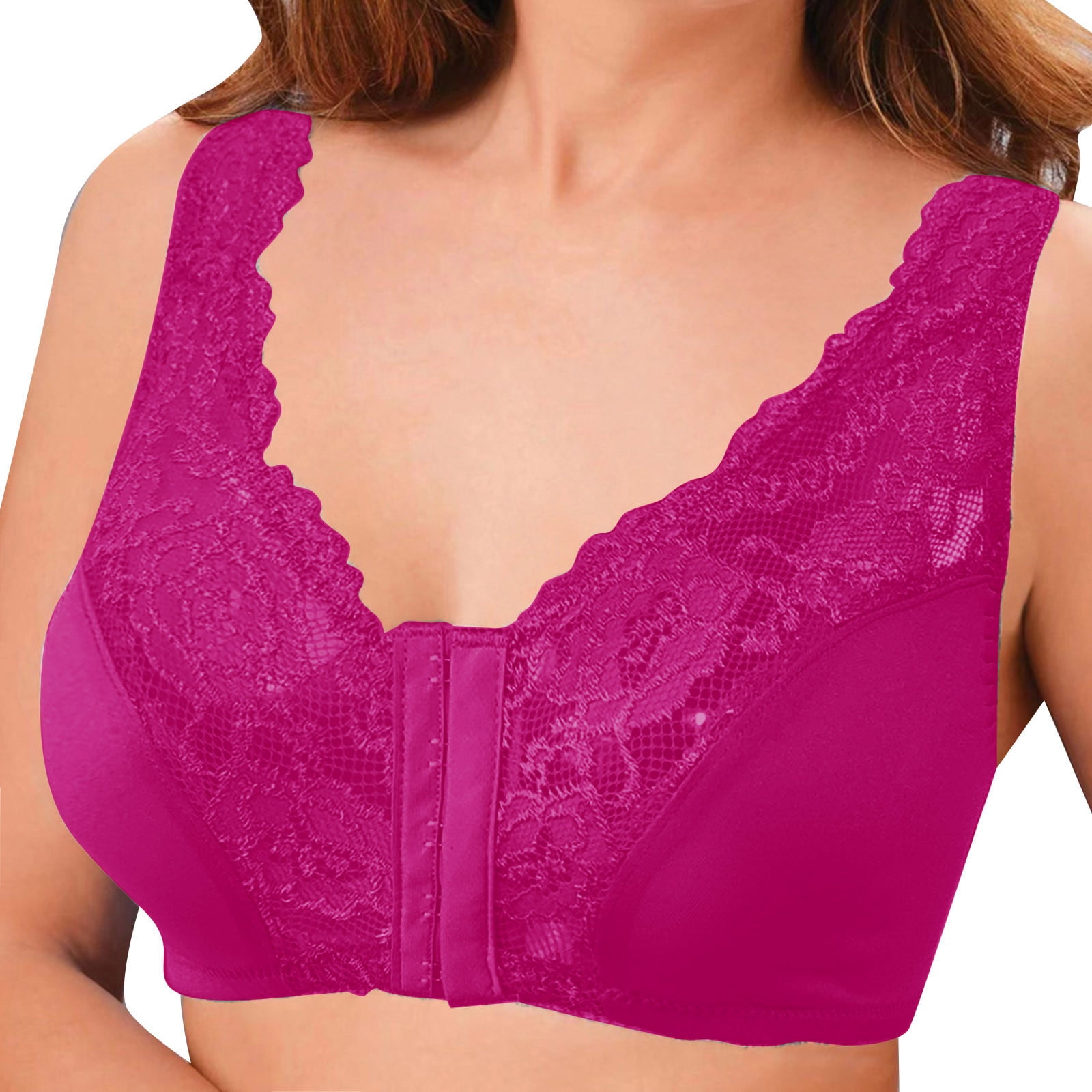 Backless Bra Full Coverage Push-Up Yoga Bra Lace Hot Pink Xl