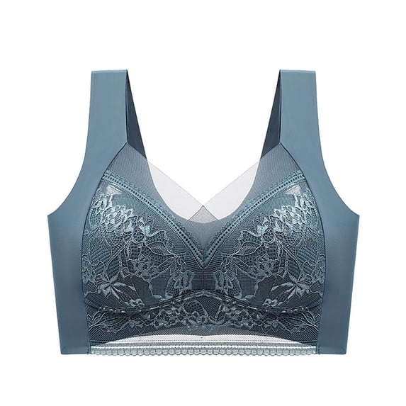 Backless Bras for Women Full-Coverage Bra Feature V-Neck Full-Figure Bra Style W-358 Blue XL