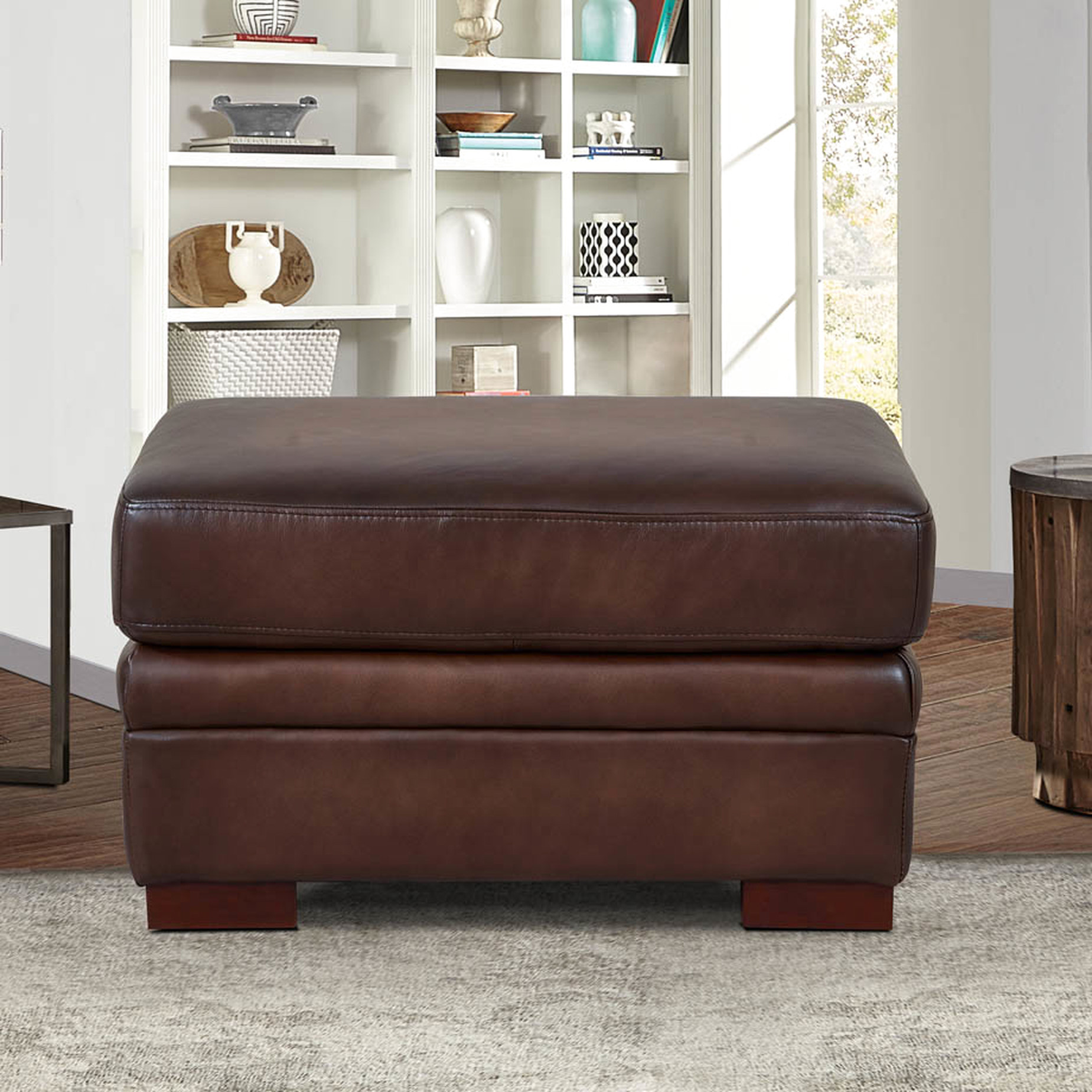 Backless Brown Leather Ottoman | Comfort in Living Areas | Top - grain ...