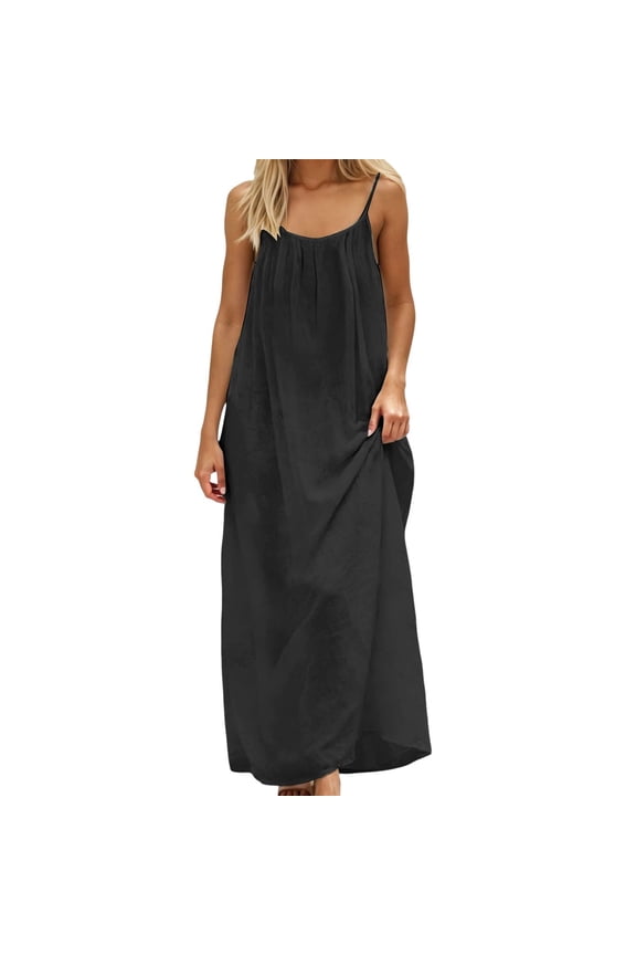 Backless Cami Dress Cami Lounge Dress Backless Solid Color Sleeveless House Dress Long Sundress with Back Tie,Dark Gray,L