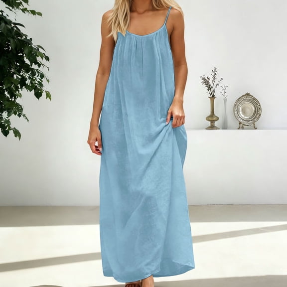 Backless Cami Dress Womens Summer Sleeveless Maxi Dress Beach Boho Dresses (Blue XL)