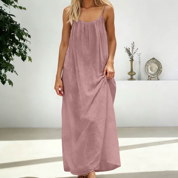 Backless Cami Dress Womens Summer Sleeveless Maxi Dress Beach Boho Dresses (Pink XL)