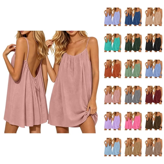 Backless Cami Dress for Women Short Mini Backless Dress Sleeveless Cami Lounge Dress Above Knee House Dress