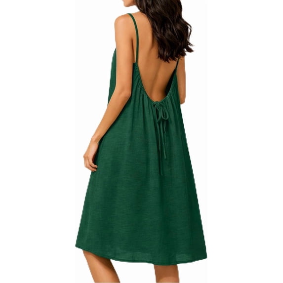 Backless Cami Dress for Women, Sleeveless Flowy Open Back House Dress with Tie, Casual Summer Lounge Sundress