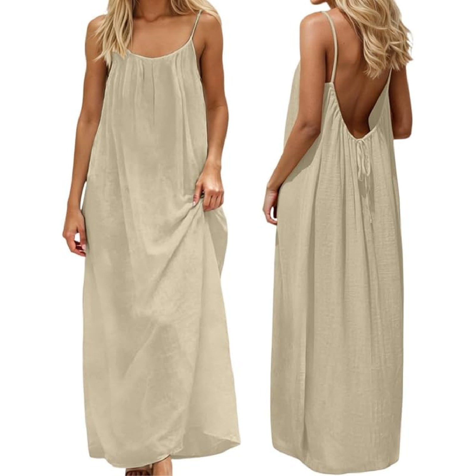 Backless Cami Dress for Women Sleeveless Spaghetti Strap Open Back — free download