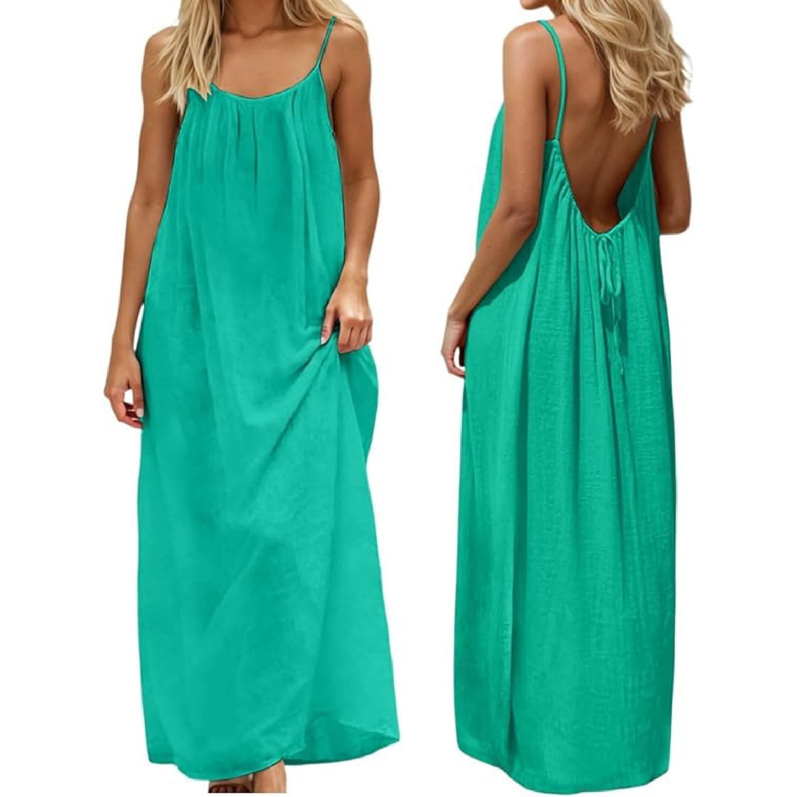Backless Cami Dress for Women Sleeveless Spaghetti Strap Open Back — free download