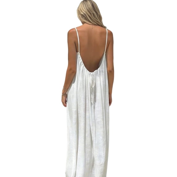 Backless Cami Dress for Women, Spaghetti Strap Maxi Dress, Casual Solid Color Sleeveless Summer Dress for Women