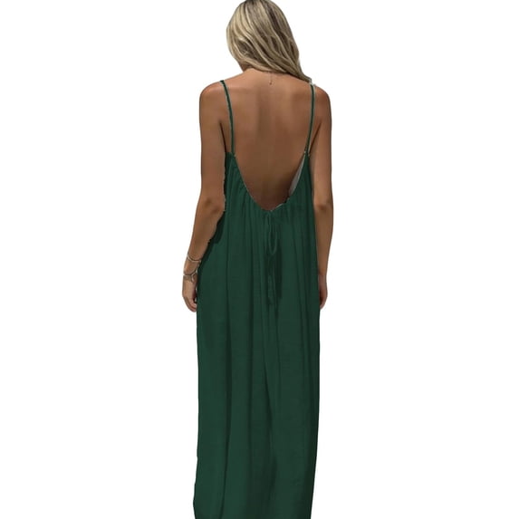 Backless Cami Dress for Women, Spaghetti Strap Maxi Dress, Casual Solid Color Sleeveless Summer Dress for Women
