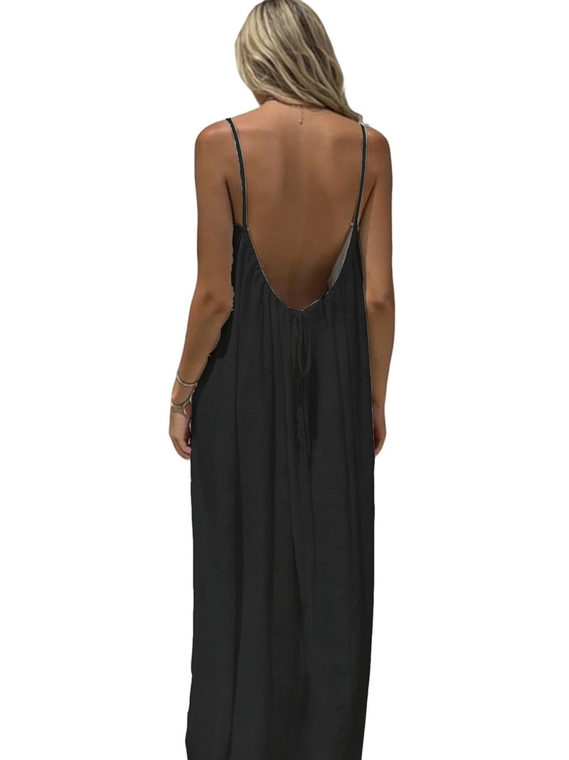 backless cami maxi dress for Women, Spaghetti Strap Dress, Casual Solid Color Sleeveless Summer Dress for Women Step into the ultimate