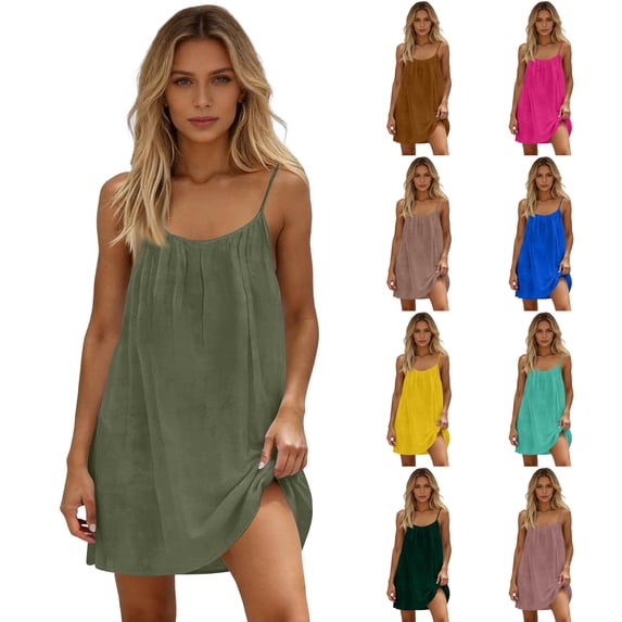 Backless Cami Dress for Women Spaghetti Strap Summer Flowy Midi Sundress Cotton Beach Lounge Dress Light Blue L