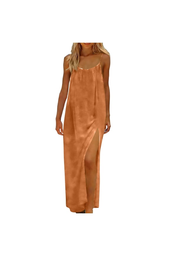 Backless Cami Dresses For Women Summer Boho Lounge Low Open Back House Dress Casual Solid Color Beach Vacation Dresses Orange 2XL