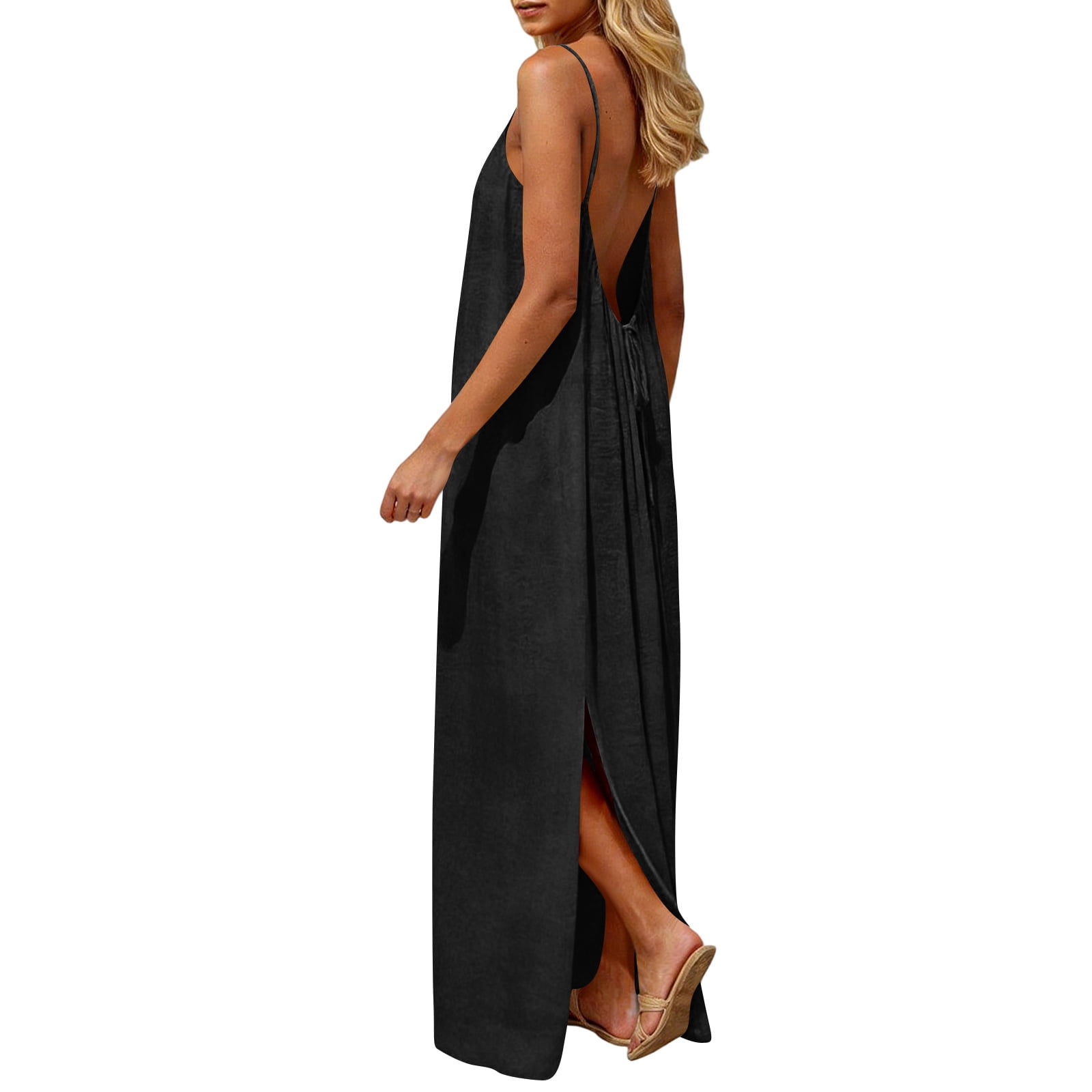 black strappy detail backless cami dress Dresses for Women Size:3X Sewing Summer Dress Simple Womens dresses 84 cm / 33.1