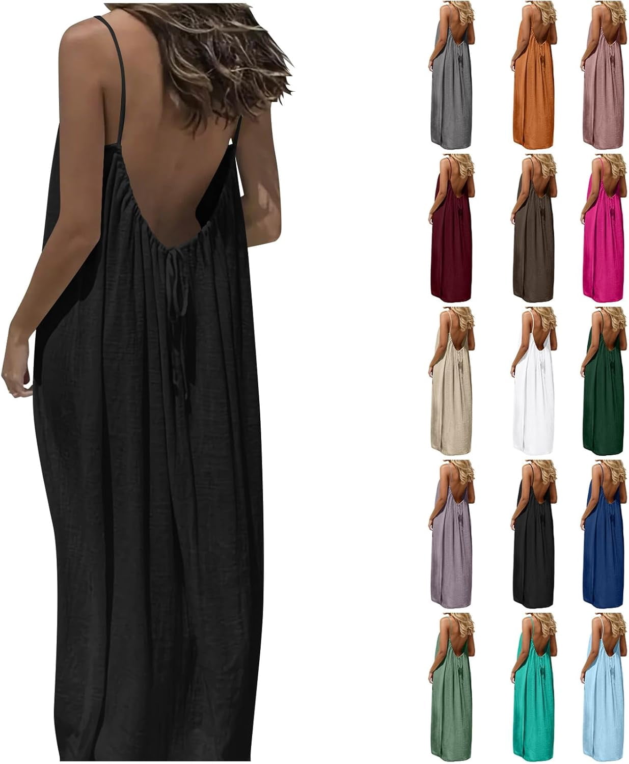 Backless Cami Dresses for Women Cami Lounge Dress Sleeveless House ...