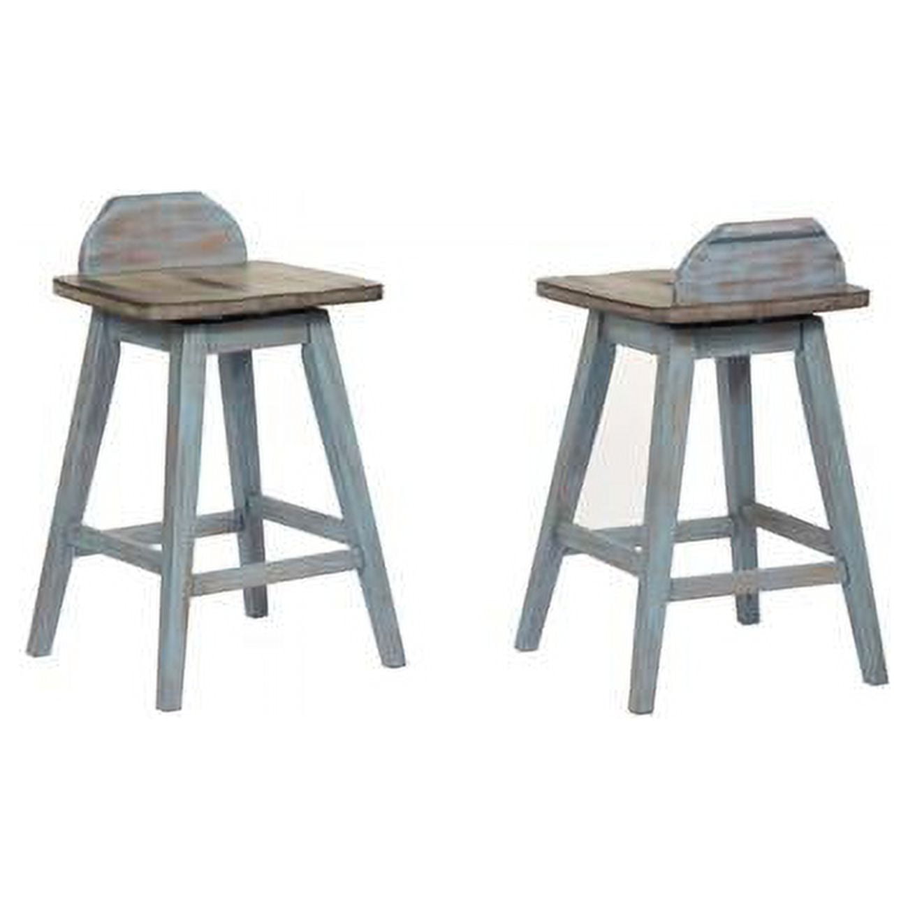 Rustic Blue and Gray Backless Wood Swivel Counter Stool