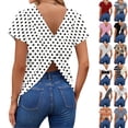 thumbnail image 1 of Backless Cross V-Neck Top for Women - Short Sleeve Graphic Print Tee, Sexy Open Back Blouse for Women's Summer Party & Casual Outfits Beige L, 1 of 7