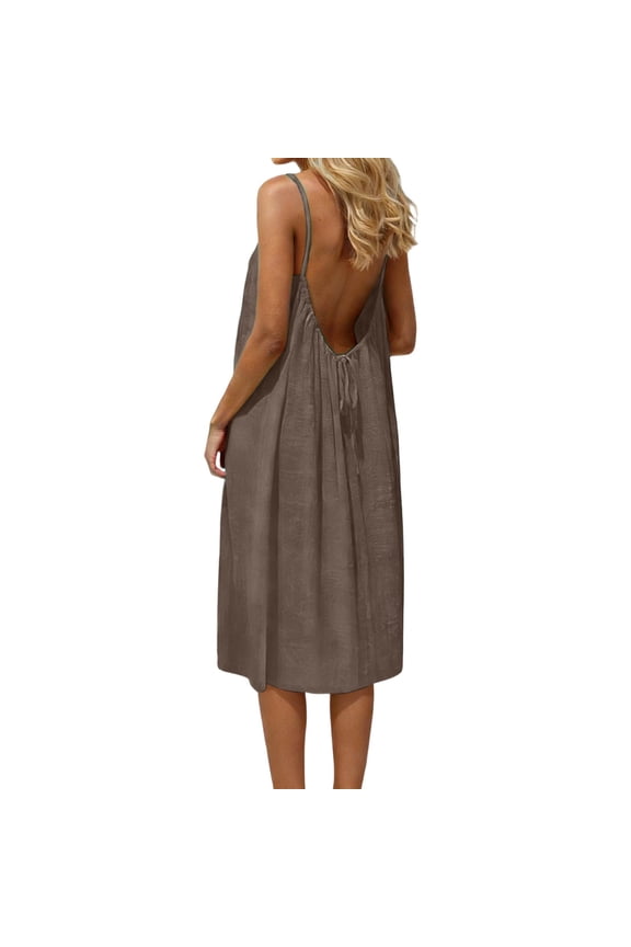 Backless Dress Women Sleeveless Open Back Backless Cami Dress Linen Loose Flowy Summer Beach Maxi Dress Lounge