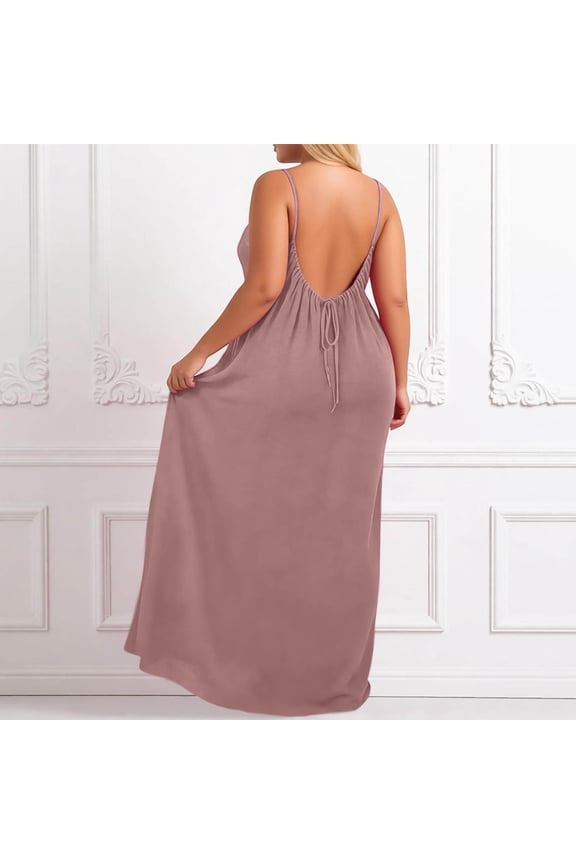 Backless Dresses for Women Sleeveless Solid Color Plus Size Maxi Dress Casual Loose Summer Womens Housecoats Pink XL