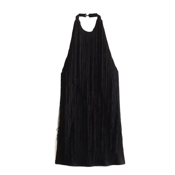 Backless Hanging Neck Dresses For Summer Women's Dress Skinny Solid Sleeveless Tassel Dress Woman