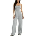 thumbnail image 1 of Backless Jumpsuits for Women Tunic Waist Spaghetti Strap Solid Color Trendy Casual Wide Leg Long Pants Workout Rompers for Spring Summer Gray S-XL, 1 of 8