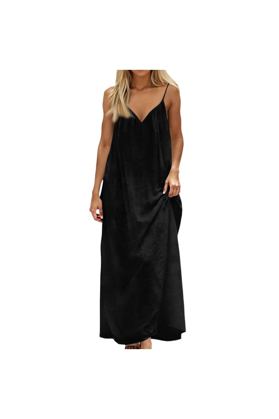 Backless Lounge Dress for Women Casual Linen Low Back House Dresses Sleeveless Backless Cami Dress Black L