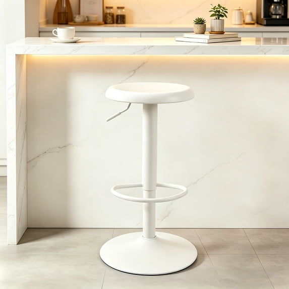 Single White Bar Stool, Adjustable 360° Swivel Counter Height Bar Stool, Industrial Backless Metal Bar Chair for Kitchen Island with Footrest