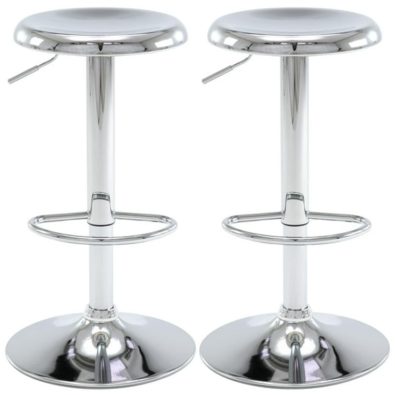 Backless Metal Bar Stools Set of 2, 360 Swivel Round Bar Stool, Adjustable Counter Height Chair for Kitchen Island,Cafe,Dining Room Stool(Silver)
