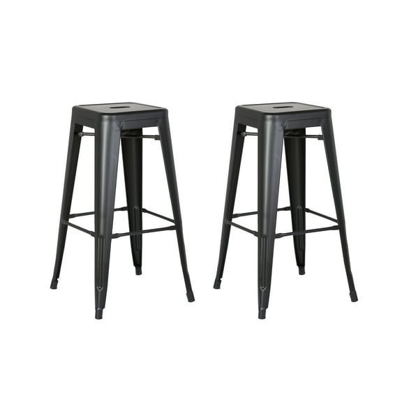 Backless Modern Light Weight Industrial Contemporary Rustic Vintage Costal Metal Bar Stools Without Back and 4 Leg Design (Set of 2) (30" Seat, Distressed Black)