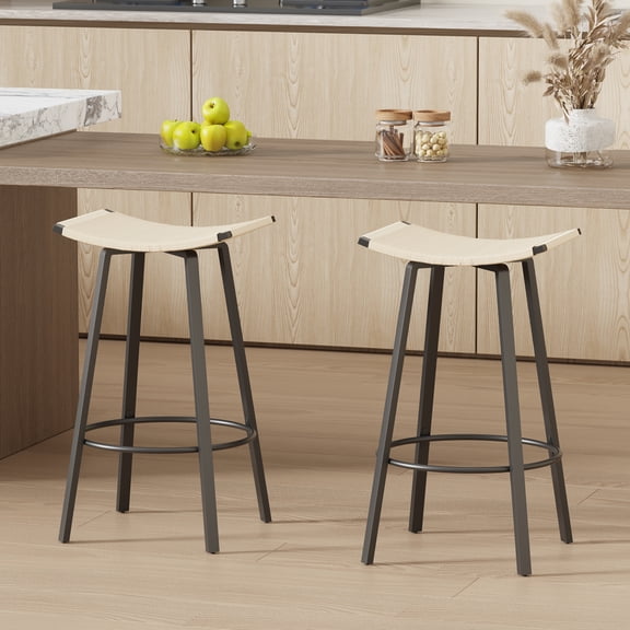 Backless PVC Weave Bar Stools Set of 2 with Footrest for Kitchen Indoor Outdoor