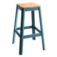 thumbnail image 1 of Backless Pine & Teal Metal Bar Stool - Perfect for Dining Rooms, 1 of 2