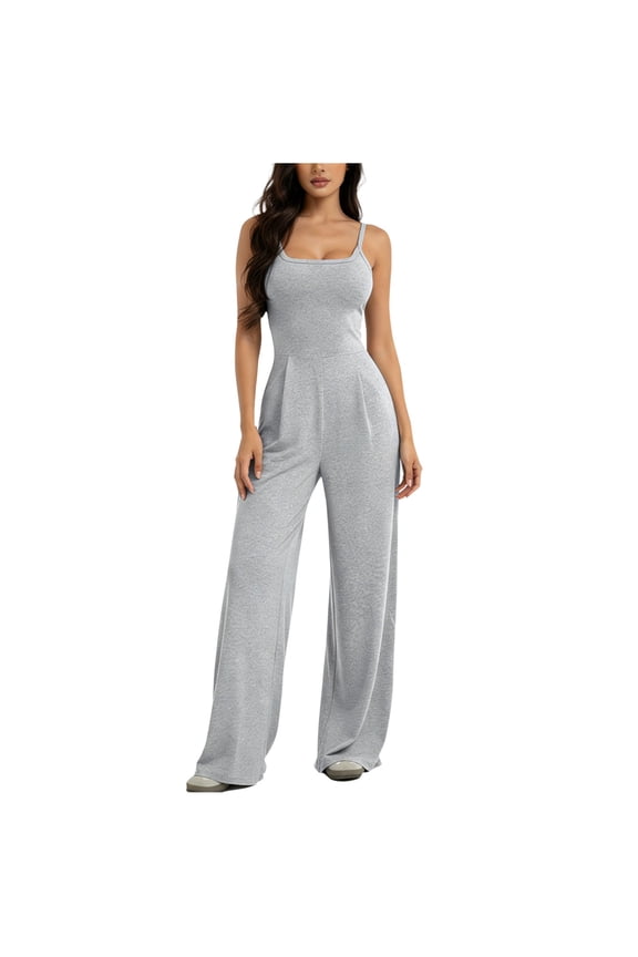 Backless Playsuit for Women Elegant Open Back Romper Spaghetti Straps Summer Jumpsuits Casual Overalls Wide Leg Pants Full Length Rompers Office Work Party Evening Playsuits