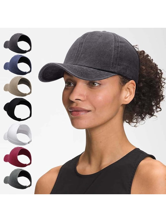 Backless Ponytail Baseball Caps for Women Curly Hair Hats Adjustable Cotton Sun Visor Cap Messy Bun Ponytail Cap