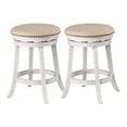 thumbnail image 1 of Backless Round Swivel Stool in Beige Fabric in White-Wash Finish 2 Pack, 1 of 8