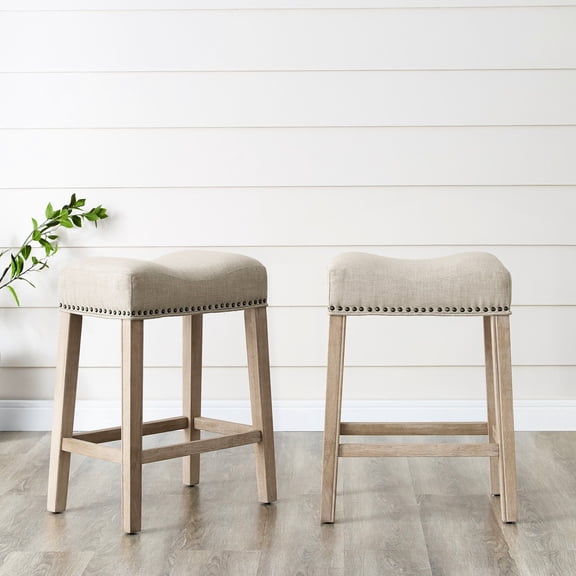 Backless Saddle Stools | Used in Home Dining Areas | Genuine Wood with Weathered Grain | Set of 2 for Family Meals