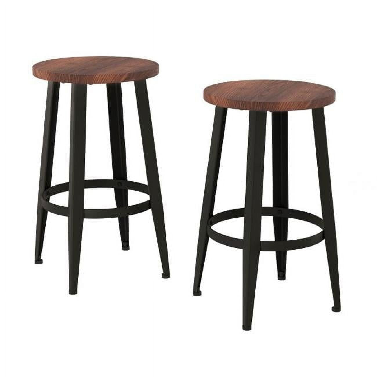 Set of 2 Black Metal and Elm Wood Counter-Height Stools