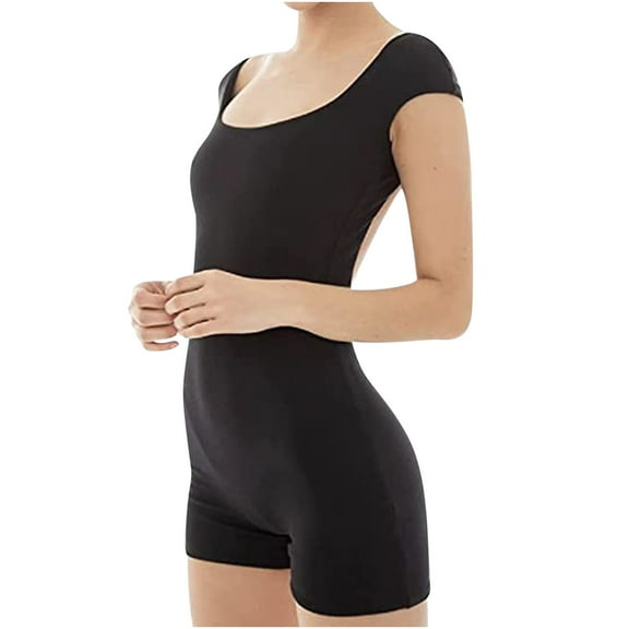 Backless Short Jumpsuit for Women Cap Sleeves Low Cut Open Back Bodycon Shorts Bodysuit Club Romper Playsuit