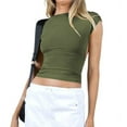 thumbnail image 1 of Backless Slim Fit T Shirt for Women Short Sleeve Crew Neck Crop Top Casual Summer Y2K Crop Tee  Green M, 1 of 5