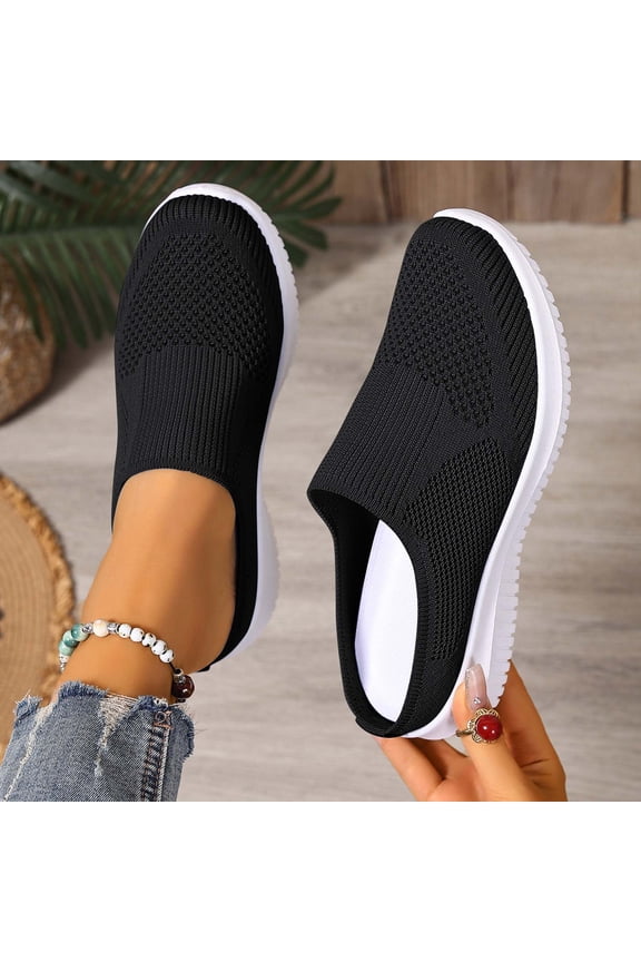Backless Sneakers for Women,Slip On Shoes Women,Mule Slippers for Women,Womens Backless Sneakers,Women's Shoes,Womens Backless Sneakers Mesh Slip-on Mule Shoes Breathable Slippers,Black,8