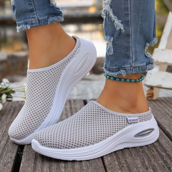 Backless Sneakers for Women, Slip On Open Back Shoes with Arch Support, Breathable Mesh Walking Mules Sneakers, Lightweight Non-Slip Platform Casual