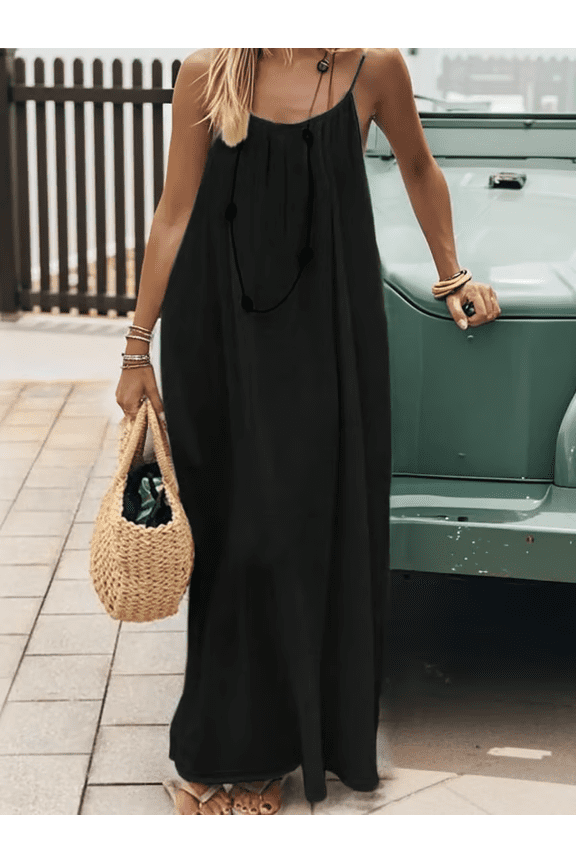 Backless Spaghetti Strap Maxi Dress for Women – Adjustable Open Back Cami Long Dress, Lightweight Summer Vacation Dress