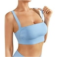 thumbnail image 1 of Backless Sports Bra for Women Square Neck Sexy Gather Push Up Bralette Pull-On Medium Support Padded Gym Workout Bras, Sky Blue, L, 1 of 6