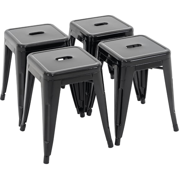 Backless Stackable Industrial Metal Bar Stools - Set of 4, Black