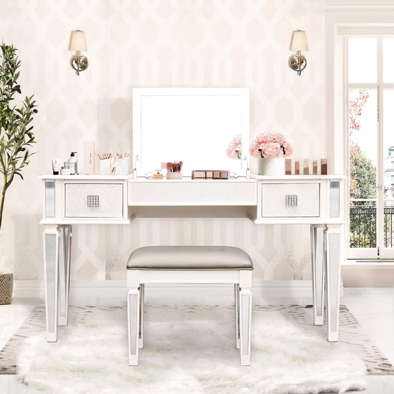 Backless Stool Vanity - Comfortable Bedroom Makeup Experience