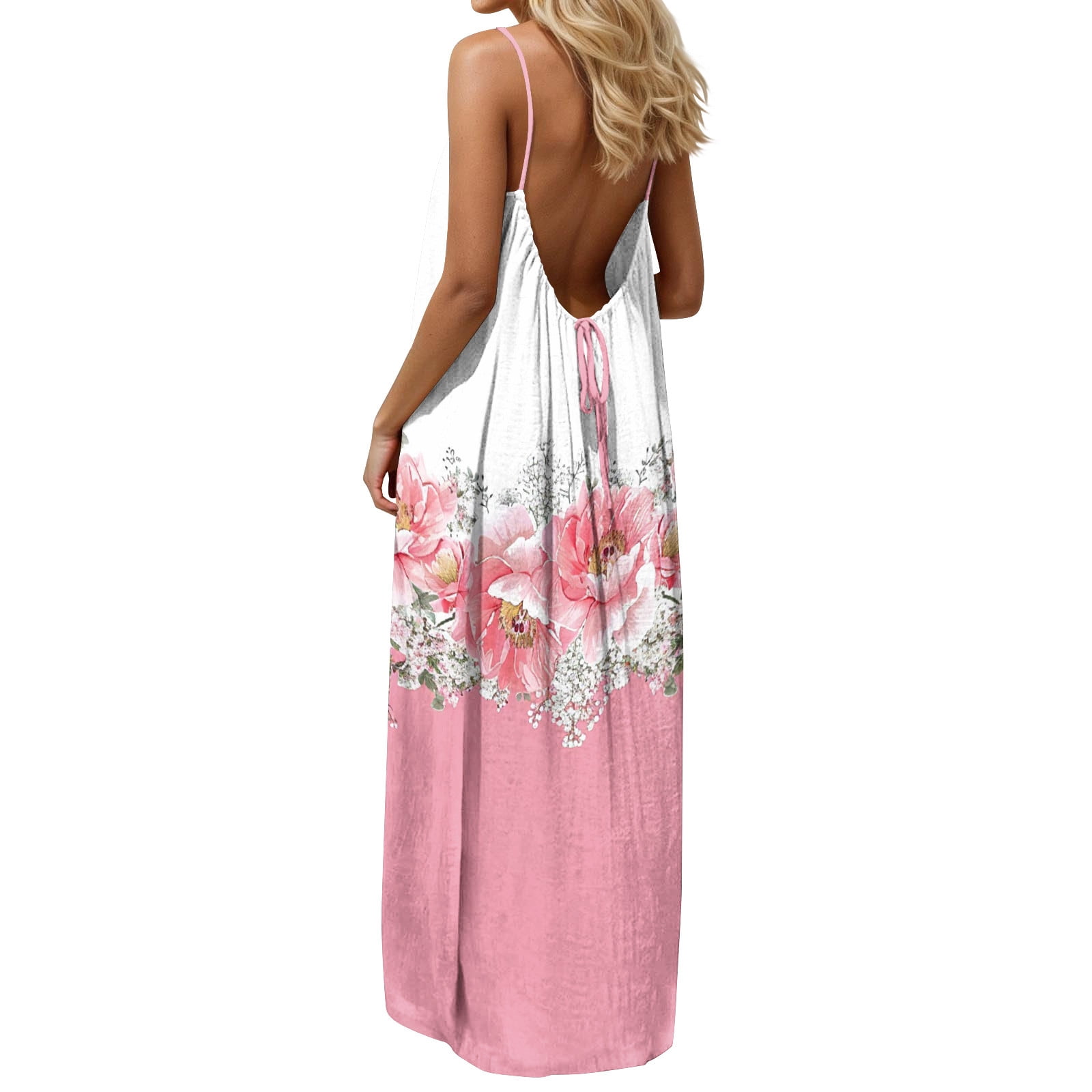 Backless Summer Dresses Womens Plus Size Floral Maxi Dress Spaghetti ...