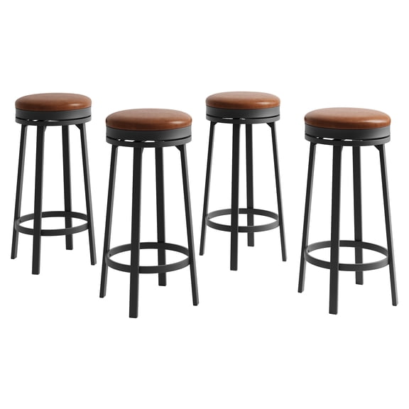 Backless Swivel Bar Stools Set of 2 or 4 – 30" Counter Height, PU Leather Upholstered, Sturdy Metal Frame, 360° Rotation, Modern Bar Chairs for Kitchen or Home Bar, Black or Brown