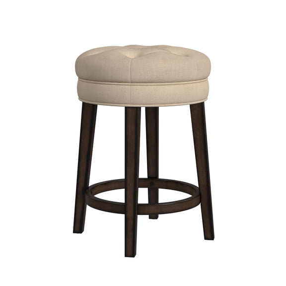 Backless Swivel Counter Stool With Tufted Linen Stone Fabric Seat