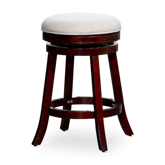 Backless Swivel Stool in Cherry Finish with Comfortable Footrest for Home Bar