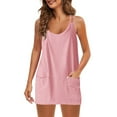 thumbnail image 1 of Backless Tennis Dress with Under Shorts & Pockets - Womens Athletic Sleeveless Scoop Neck Hollow-out Strap Mini Dress (2XL, Pink), 1 of 7