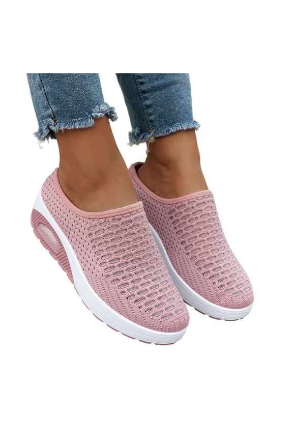 Backless Tennis Shoes for Women,Mules for Women Summer Slip On Closed Toe Shoes Wide Width Clogs Mesh Slippers Air Cushion Walking Shoes Backless Breathable Sneakers with Arch-Support Beach Sandals