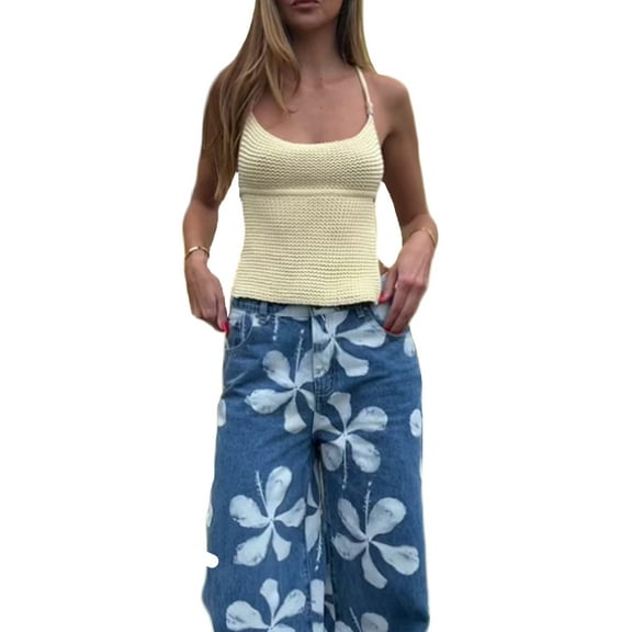 Backless Tie Up Knit Cami Tops for Women Crochet Y2k Sleeveless Strappy Summer Shirts Streetwear